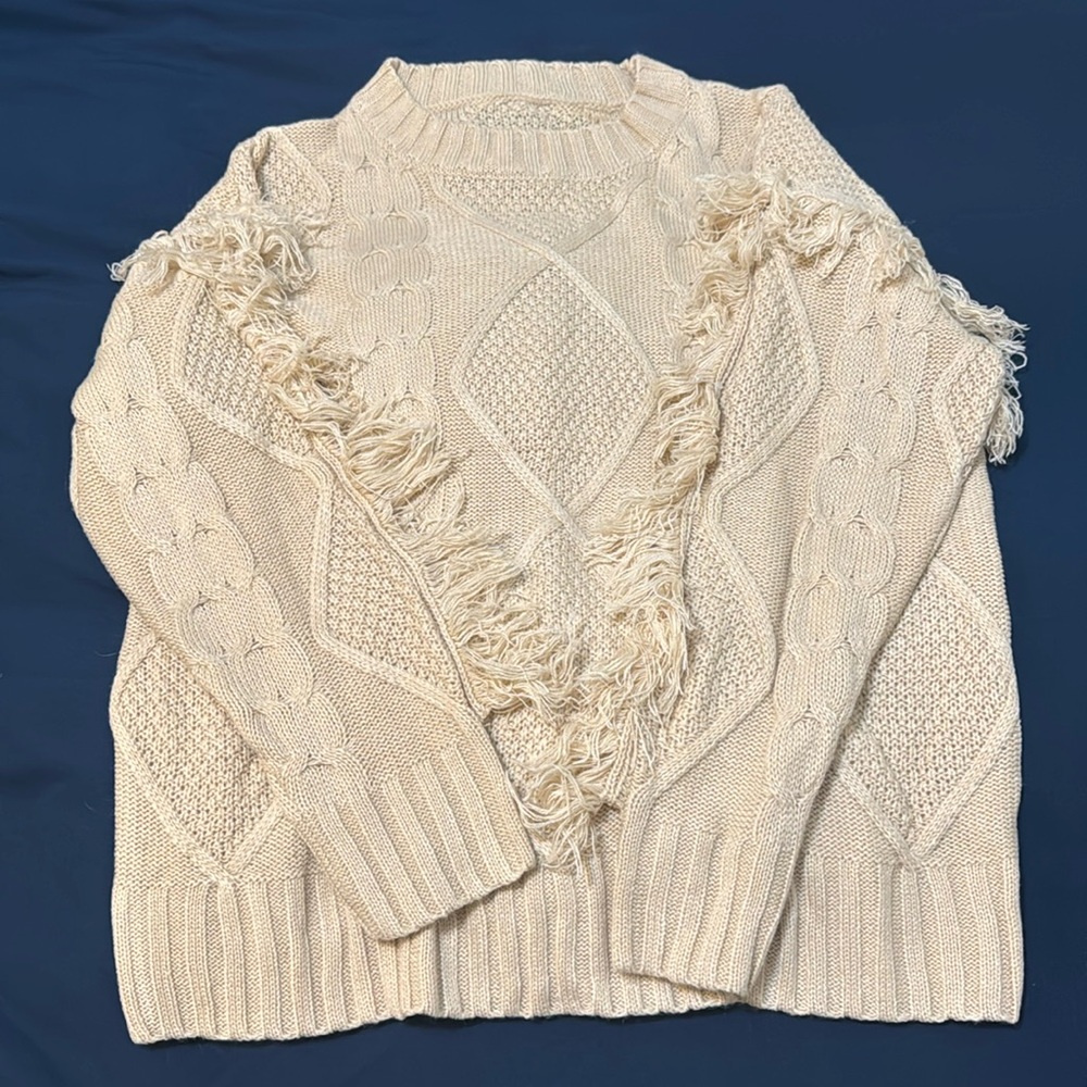 Beige fringe knit sweater. NWOT